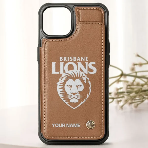 AFL Brisbane Lions Personalized Name - Leather Flip Wallet Phone Case HOAFL010725LPC02BL - Brown - Image 2