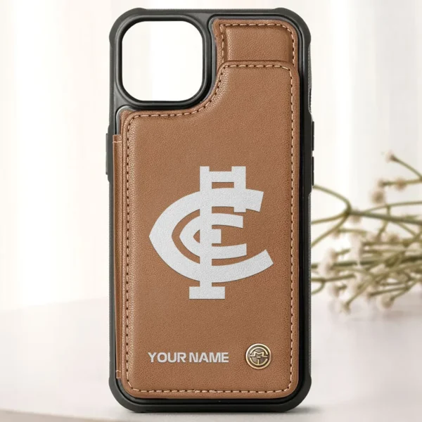 AFL Carlton Blues Personalized Name - Leather Flip Wallet Phone Case HOAFL010725LPC02CARL - Brown - Image 2