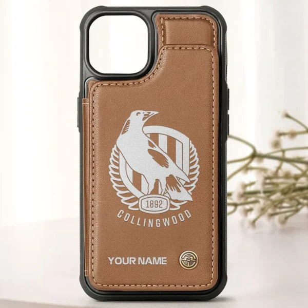 AFL Collingwood Magpies Personalized Name - Leather Flip Wallet Phone Case HOAFL010725LPC02COLL - Brown - Image 2