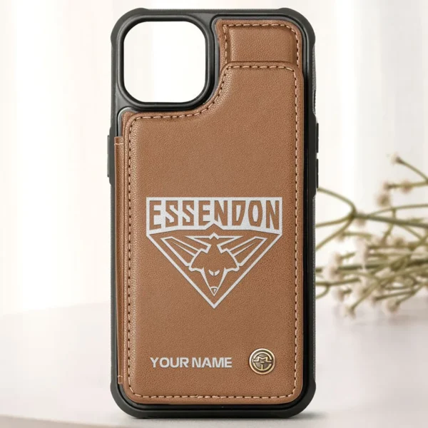 AFL Essendon Bombers Personalized Name - Leather Flip Wallet Phone Case HOAFL010725LPC02ESS - Brown - Image 2