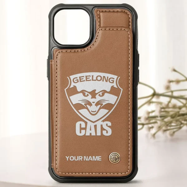 AFL Geelong Cats Personalized Name - Leather Flip Wallet Phone Case HOAFL010725LPC02GEEL - Brown - Image 2