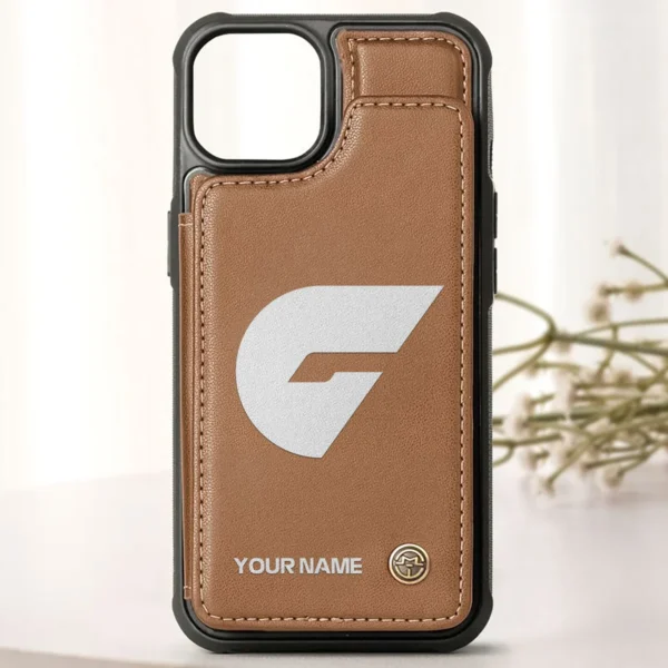 AFL GWS Giants Personalized Name - Leather Flip Wallet Phone Case HOAFL010725LPC02GWS - Brown - Image 2