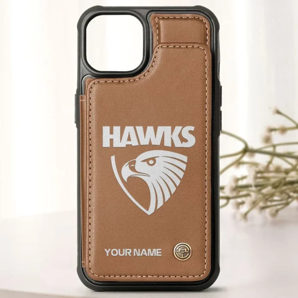 AFL Hawthorn Hawks Personalized Name - Leather Flip Wallet Phone Case HOAFL010725LPC02HAW - Brown - Image 2