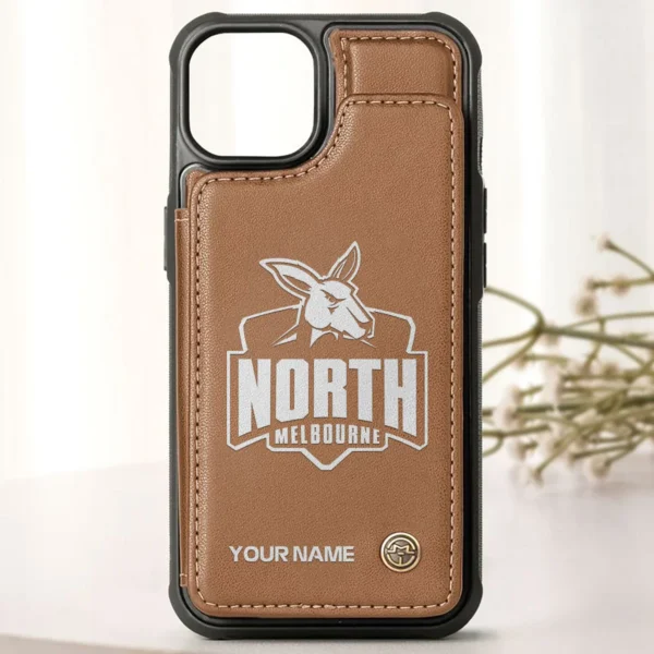AFL North Melbourne Kangaroos Personalized Name - Leather Flip Wallet Phone Case HOAFL010725LPC02NMFC - Brown - Image 2