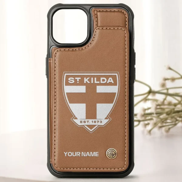 AFL St Kilda Saints Personalized Name - Leather Flip Wallet Phone Case HOAFL010725LPC02STK - Brown - Image 2