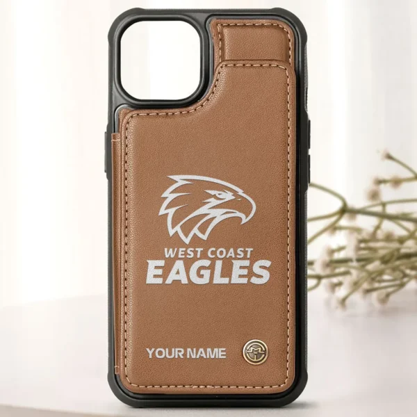 AFL West Coast Eagles Personalized Name - Leather Flip Wallet Phone Case HOAFL010725LPC02WCE - Brown - Image 2