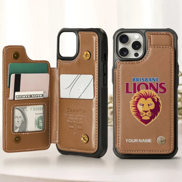 AFL Brisbane Lions Personalized Name - Leather Flip Wallet Phone Case HOAFL010725LPC01BL - Brown