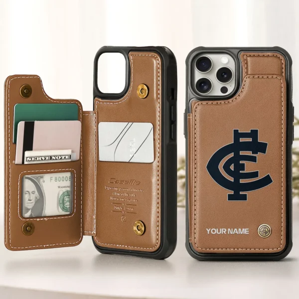 AFL Carlton Blues Personalized Name - Leather Flip Wallet Phone Case HOAFL010725LPC01CARL - Brown