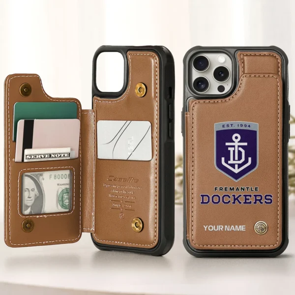 AFL Fremantle Dockers Personalized Name - Leather Flip Wallet Phone Case HOAFL010725LPC01FRE - Brown