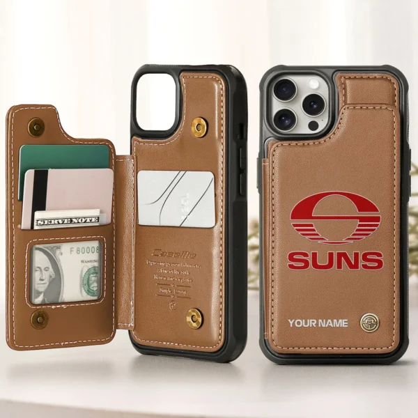 AFL Gold Coast SUNS Personalized Name - Leather Flip Wallet Phone Case HOAFL010725LPC01GCFC - Brown