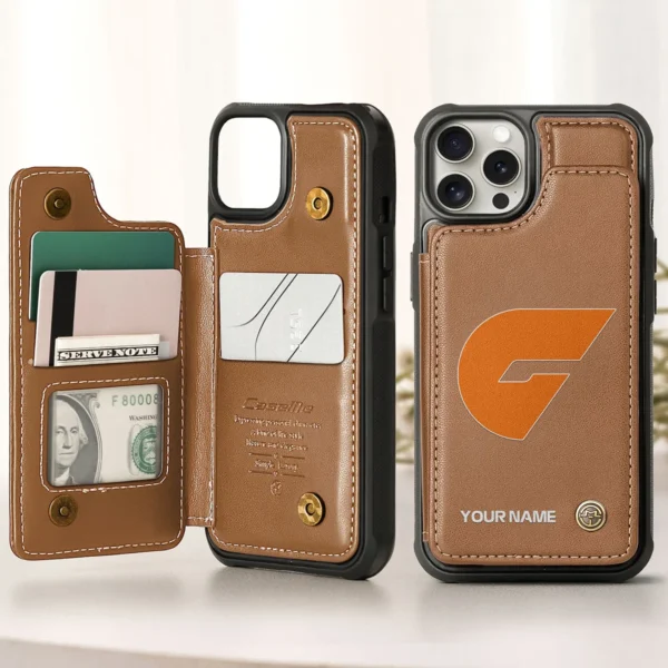AFL GWS Giants Personalized Name - Leather Flip Wallet Phone Case HOAFL010725LPC01GWS - Brown