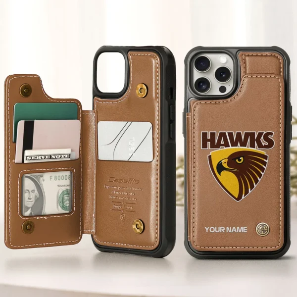 AFL Hawthorn Hawks Personalized Name - Leather Flip Wallet Phone Case HOAFL010725LPC01HAW - Brown