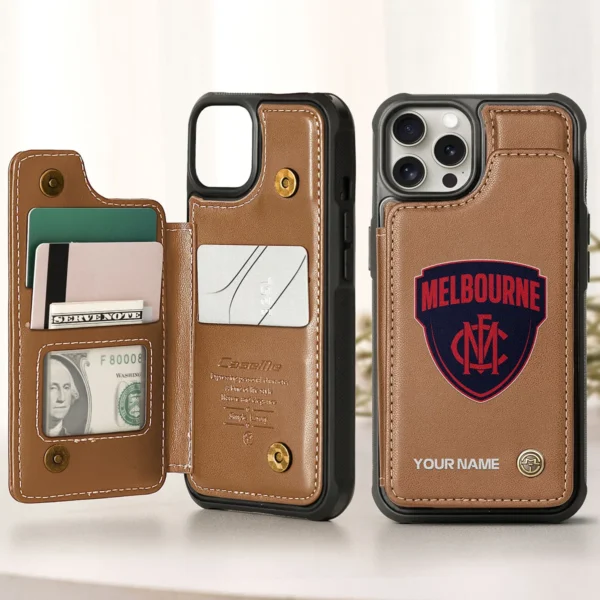 AFL Melbourne Demons Personalized Name - Leather Flip Wallet Phone Case HOAFL010725LPC01MELB - Brown