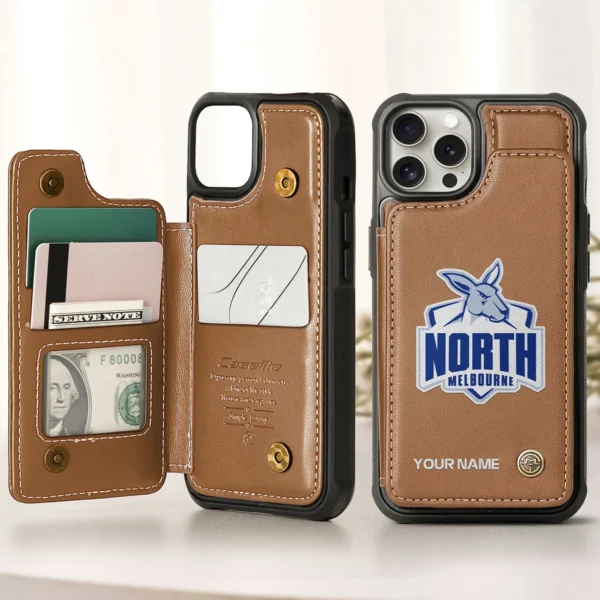 AFL North Melbourne Kangaroos Personalized Name - Leather Flip Wallet Phone Case HOAFL010725LPC01NMFC - Brown