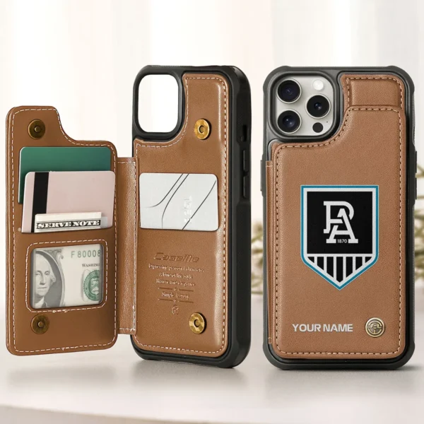 AFL Port Adelaide Power Personalized Name - Leather Flip Wallet Phone Case HOAFL010725LPC01PORT - Brown