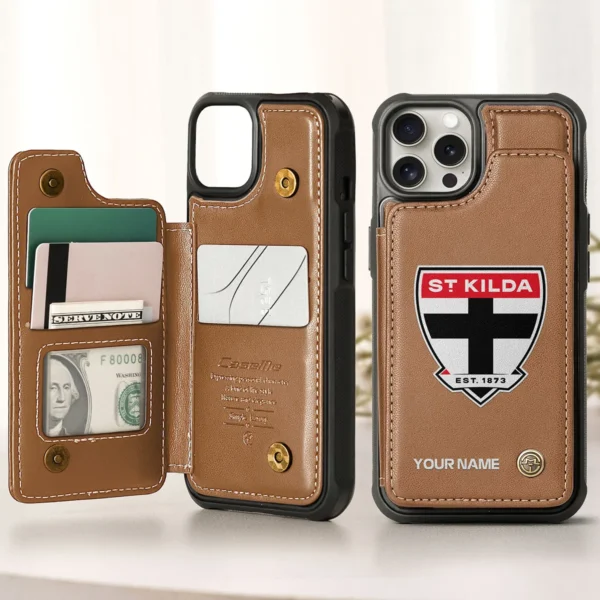 AFL St Kilda Saints Personalized Name - Leather Flip Wallet Phone Case HOAFL010725LPC01STK - Brown