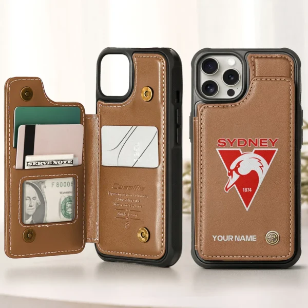 AFL Sydney Swans Personalized Name - Leather Flip Wallet Phone Case HOAFL010725LPC01SYD - Brown
