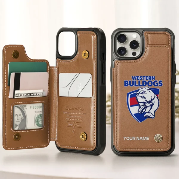 AFL Western Bulldogs Personalized Name - Leather Flip Wallet Phone Case HOAFL010725LPC01WB - Brown