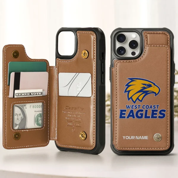 AFL West Coast Eagles Personalized Name - Leather Flip Wallet Phone Case HOAFL010725LPC01WCE - Brown