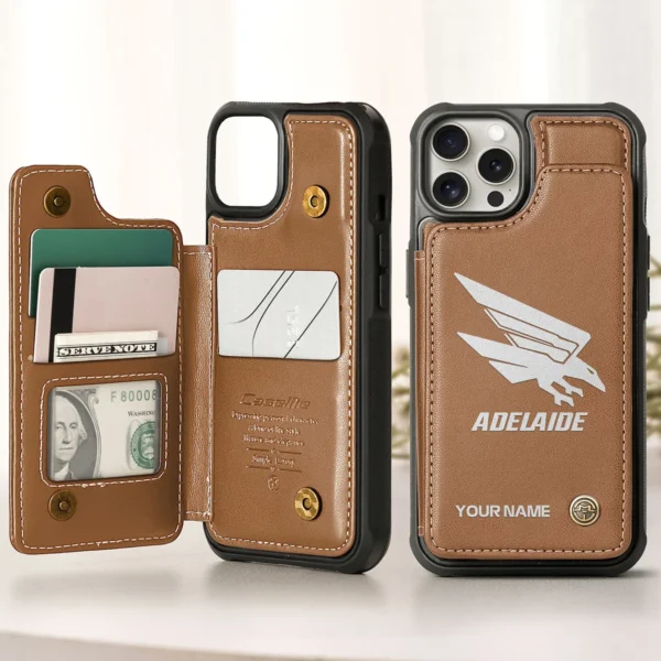 AFL Adelaide Crows Personalized Name - Leather Flip Wallet Phone Case HOAFL010725LPC02ADEL - Brown