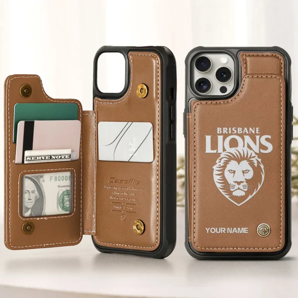 AFL Brisbane Lions Personalized Name - Leather Flip Wallet Phone Case HOAFL010725LPC02BL - Brown