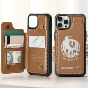 AFL Collingwood Magpies Personalized Name - Leather Flip Wallet Phone Case HOAFL010725LPC02COLL - Brown