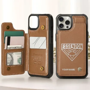 AFL Essendon Bombers Personalized Name - Leather Flip Wallet Phone Case HOAFL010725LPC02ESS - Brown