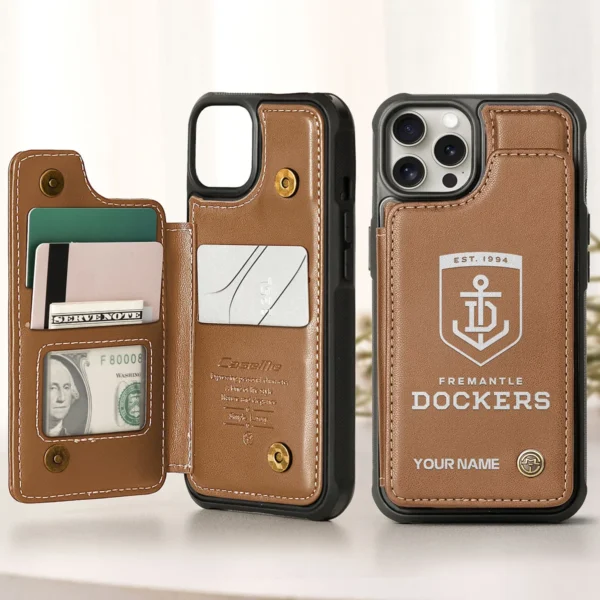 AFL Fremantle Dockers Personalized Name - Leather Flip Wallet Phone Case HOAFL010725LPC02FRE - Brown