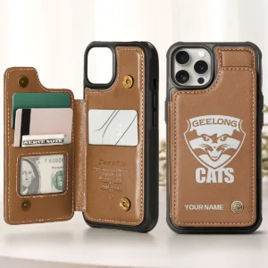 AFL Geelong Cats Personalized Name - Leather Flip Wallet Phone Case HOAFL010725LPC02GEEL - Brown