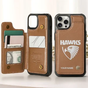 AFL Hawthorn Hawks Personalized Name - Leather Flip Wallet Phone Case HOAFL010725LPC02HAW - Brown