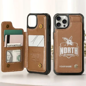 AFL North Melbourne Kangaroos Personalized Name - Leather Flip Wallet Phone Case HOAFL010725LPC02NMFC - Brown