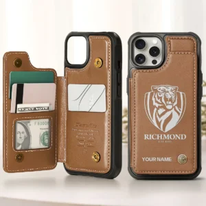 AFL Richmond Tigers Personalized Name - Leather Flip Wallet Phone Case HOAFL010725LPC02RICH - Brown