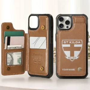 AFL St Kilda Saints Personalized Name - Leather Flip Wallet Phone Case HOAFL010725LPC02STK - Brown