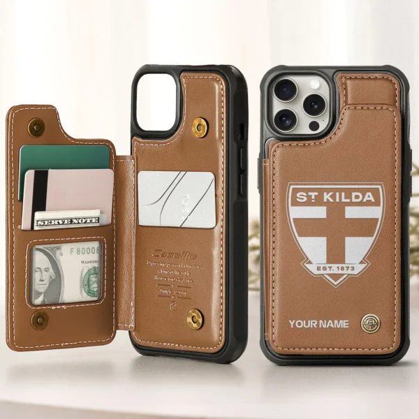 AFL St Kilda Saints Personalized Name - Leather Flip Wallet Phone Case HOAFL010725LPC02STK - Brown