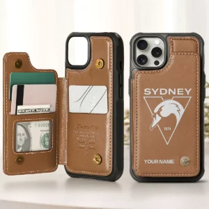 AFL Sydney Swans Personalized Name - Leather Flip Wallet Phone Case HOAFL010725LPC02SYD - Brown