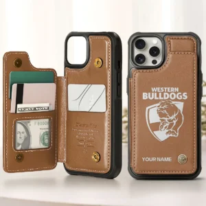 AFL Western Bulldogs Personalized Name - Leather Flip Wallet Phone Case HOAFL010725LPC02WB - Brown