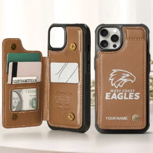 AFL West Coast Eagles Personalized Name - Leather Flip Wallet Phone Case HOAFL010725LPC02WCE - Brown
