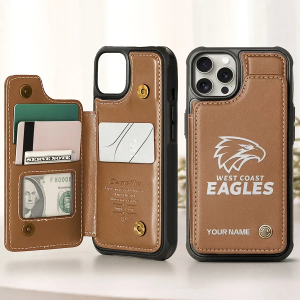 AFL West Coast Eagles Personalized Name - Leather Flip Wallet Phone Case HOAFL010725LPC02WCE - Brown