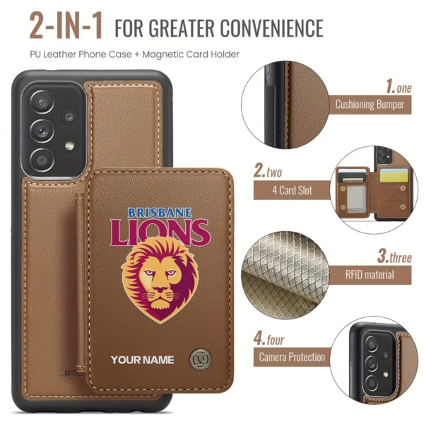 AFL Brisbane Lions Personalized Name - Leather Flip Wallet Phone Case HOAFL010725LPC01BL - Brown - Image 3