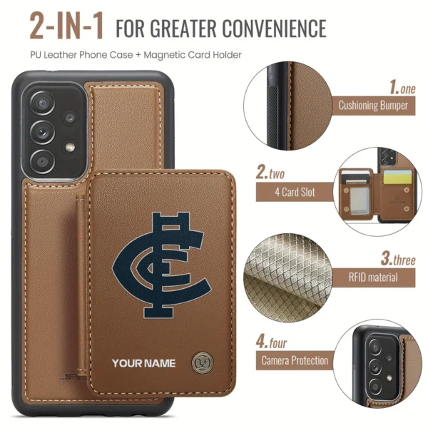 AFL Carlton Blues Personalized Name - Leather Flip Wallet Phone Case HOAFL010725LPC01CARL - Brown - Image 3