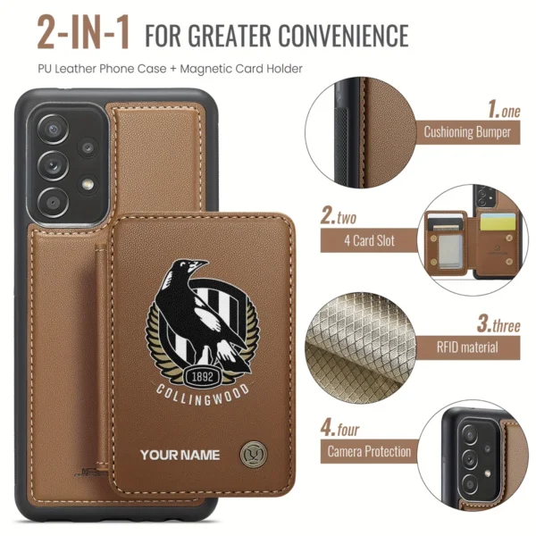 AFL Collingwood Magpies Personalized Name - Leather Flip Wallet Phone Case HOAFL010725LPC01COLL - Brown - Image 3