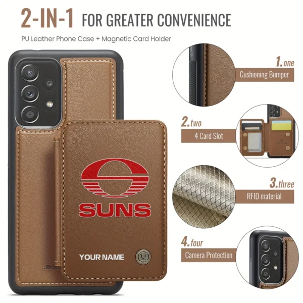 AFL Gold Coast SUNS Personalized Name - Leather Flip Wallet Phone Case HOAFL010725LPC01GCFC - Brown - Image 3