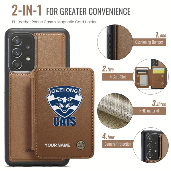 AFL Geelong Cats Personalized Name - Leather Flip Wallet Phone Case HOAFL010725LPC01GEEL - Brown - Image 3