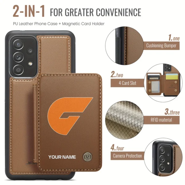 AFL GWS Giants Personalized Name - Leather Flip Wallet Phone Case HOAFL010725LPC01GWS - Brown - Image 3