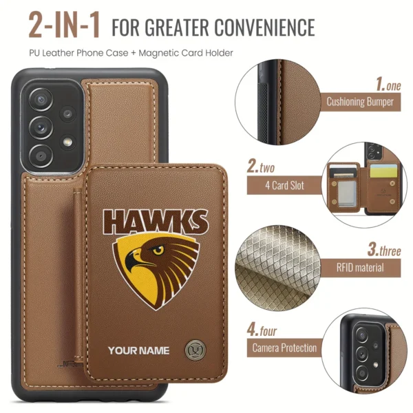 AFL Hawthorn Hawks Personalized Name - Leather Flip Wallet Phone Case HOAFL010725LPC01HAW - Brown - Image 3