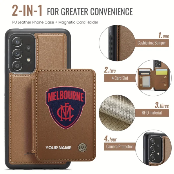 AFL Melbourne Demons Personalized Name - Leather Flip Wallet Phone Case HOAFL010725LPC01MELB - Brown - Image 3