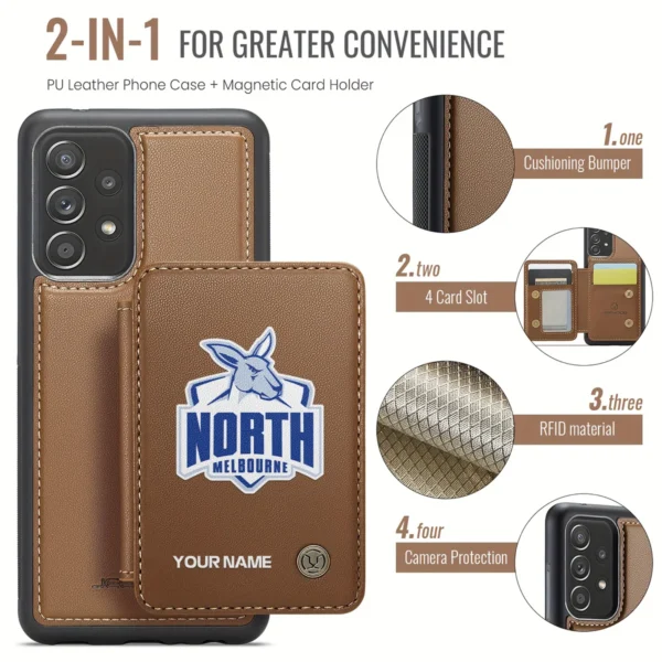 AFL North Melbourne Kangaroos Personalized Name - Leather Flip Wallet Phone Case HOAFL010725LPC01NMFC - Brown - Image 3