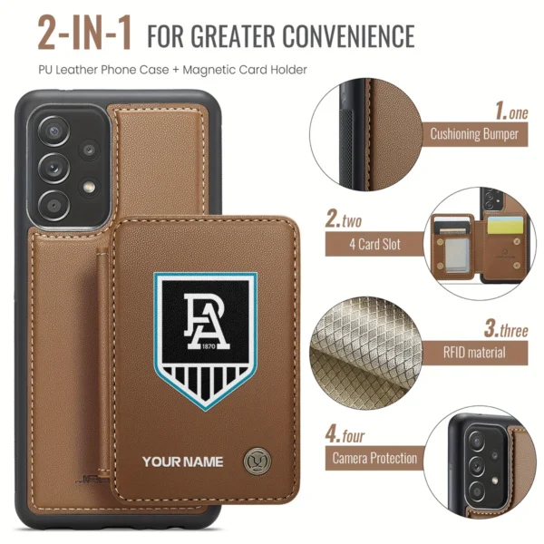 AFL Port Adelaide Power Personalized Name - Leather Flip Wallet Phone Case HOAFL010725LPC01PORT - Brown - Image 3