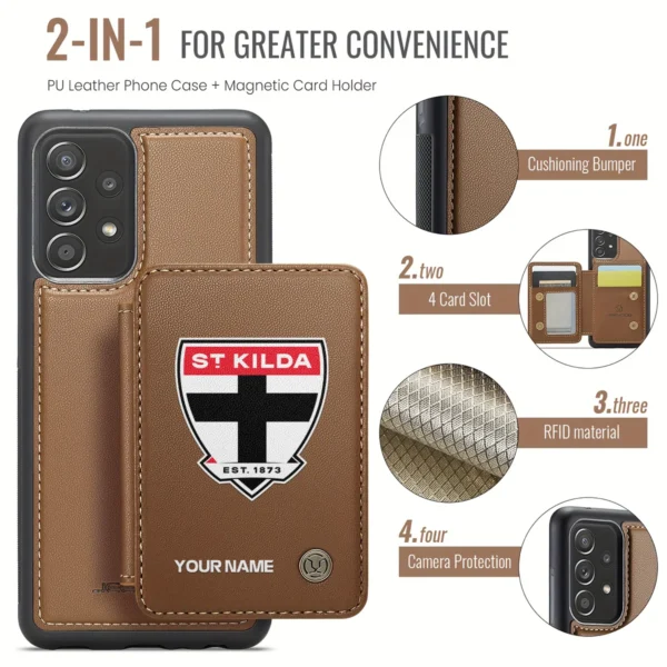 AFL St Kilda Saints Personalized Name - Leather Flip Wallet Phone Case HOAFL010725LPC01STK - Brown - Image 3