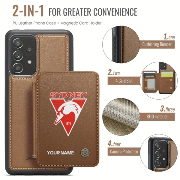 AFL Sydney Swans Personalized Name - Leather Flip Wallet Phone Case HOAFL010725LPC01SYD - Brown - Image 3
